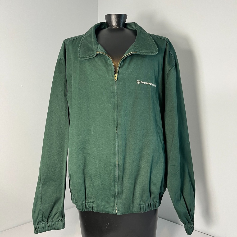 VTG Southwestern Bell Lands End Harrington Jacket Men LargeGreen Lightweight Zip - Picture 1 of 13